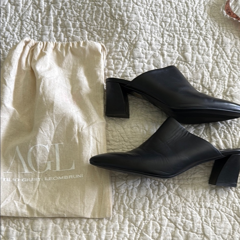 AGL Black Leather Mules with Pointed Toe